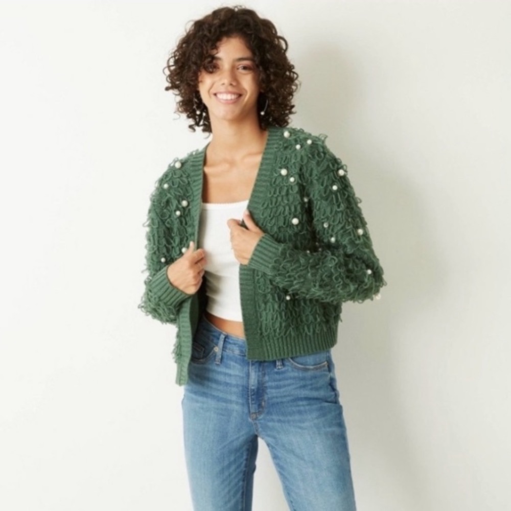 NWOT mighty fine green cardigan 💚🎄🛶❇️🫒👒🐸